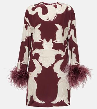 Valentino Miniabito in seta con stampa e piume