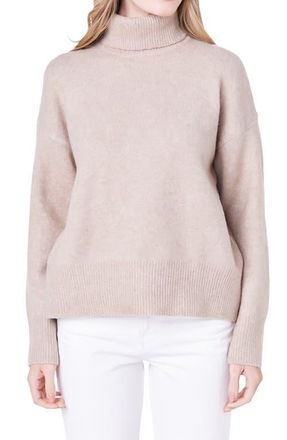 English Factory Notch Hem Turtleneck Sweater in Taupe at Nordstrom, Size X-Small