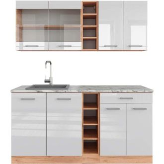 Vicco Cocina Vers&aacute;til R-line, Blanco Brillo Intenso/roble Dorado, 160 Cm, Et M&aacute;rmol