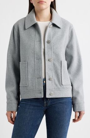 CeCe by Cynthia Steffe Jewel Button Flannel Jacket in Lt Grey at Nordstrom, Size X-Small