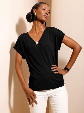 Cr&eacute;ation L V-Shirt CREATION L Shirt, Damen, Gr. 36, schwarz, 95% Modal, 5% Elasthan, unifarben, V-Ausschnitt, Shirts V-Shirt