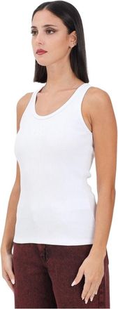 GCDS Ribbed Embroidered Tank Top - Dames - Tops zonder mouwen - Wit - M - Katoen - Tops