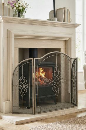 Dibor Contemporary Country Folding Fireplace Guard Silver Fire Screen H86cm x W75cm