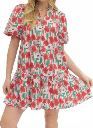 Entro Pretty In Poppies Mini Dress In Red Multi