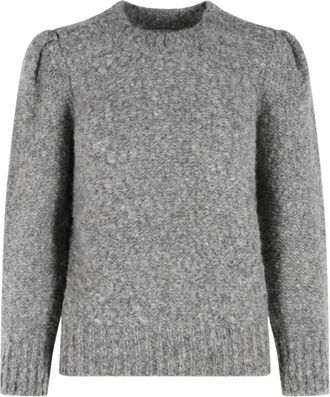 Isabel Marant Emma Trui met pofmouwen - Dames - Ronde hals truien - Grijs - XS - Wol - Truien & Vesten