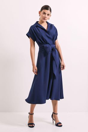 Principles Womens Navy Front Tie Shirt Midi Dress - Size 10 UK