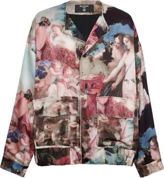 Balmain painting-print satin jacket - men - Viscose - 48 - Pink