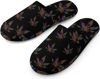 Generic Psychedelic Weed1 Mens Cozy Memory Foam Slippers Warm Cotton House Shoes Comfy Slipper for Indoor Outdoor