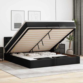 vidaXL Cama Otomana Colch&oacute;n Y Led Cuero Sint&eacute;tico Negro 180x200 Cm Vidaxl