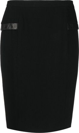 Dior 2010s leather trim pencil skirt - women - Wool/Viscose/Lamb Skin/Acetate/Cupro - 42 - Black