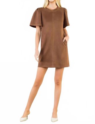 THML Clothing Suede Short Sleeve Dress In Chocolate