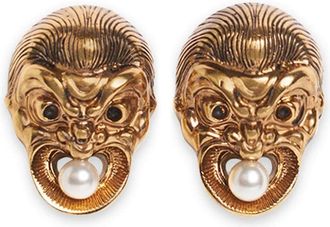 Etro Masks pearl earrings - women - Brass - One Size - Gold