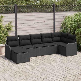 vidaXL Conjunto De Sof&aacute; De Jard&iacute;n Con Coj&iacute;n 7 Pcs Negro Polirat&aacute;n Vidaxl