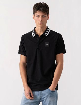 HUGO BOSS Mens BOSS Green Paddy Rib Mens Polo Shirt - Black 001 - Size: 40