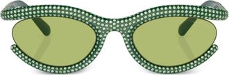 Swarovski cut-out detail oval-frame sunglasses - women - Acetate/Crystal - 54 - Green