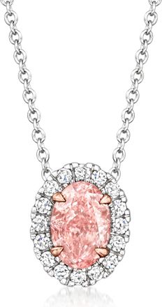 Ross-Simons Pink and White Lab-Grown Diamond Pendant Necklace in 14kt White Gold