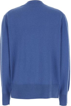 Toteme Womens Blue Cashmere Crewneck Sweater With Logo Tops Top