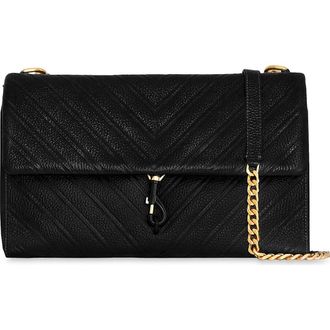 Rebecca Minkoff Large Edie Chevron Embossed Leather Shoulder Bag in Black at Nordstrom Rack