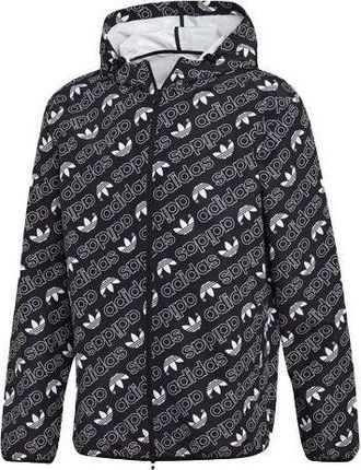 adidas originals Full Print Athleisure Casual Sports hooded Woven Windproof Outdoor Jacket Black DH4796
