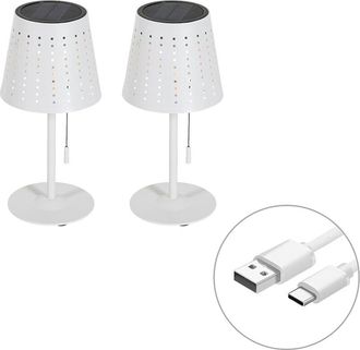 QAZQA Dise&ntilde;o Set De 2 L&aacute;mparas De Mesa Blancas Incl. Led Regulable En 3 Pasos Recargable Y Solar - Ferre Aluminio /acero Alargada Incluye Led Max. 1 X 3 Wat