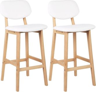 Woltu Juego de taburetes de Bar Bien Acolchado Asiento y Respaldo de Cuero Artificial Silla de Diseño Madera Blanco - Woltu
