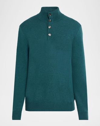 Brioni Mens Cashmere Knit Mock Neck Half-Placket Sweater
