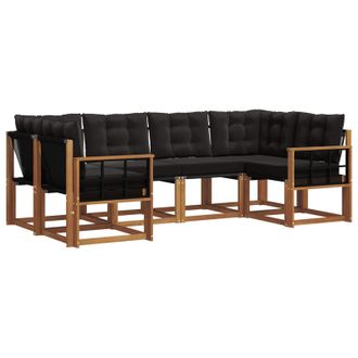 vidaXL Conjunto De Sof&aacute;s De Exterior Con Coj&iacute;n 6 Pcs Natural Y Negro Vidaxl