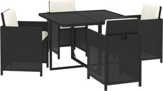 vidaXL Vidaxl - Set Comedor De Jard&iacute;n 5 Pzas Con Cojines Rat&aacute;n Sint&eacute;tico Negro