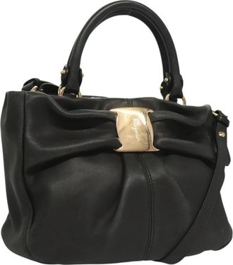 Ferragamo Vala Handbag Leather Black Leather Handbag (Pre-Owned)