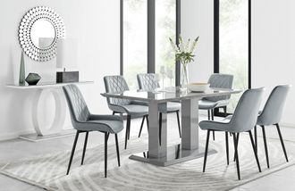Furniturebox Imperia 6 Grey Dining Table & 6 Pesaro Black Leg Chairs