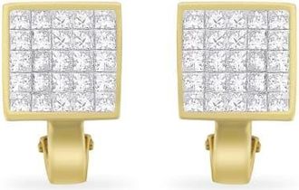 House of Brilliance 14K Yellow Gold 3-1/5 Cttw Diamond Grid Huggy Style Stud Earring at Nordstrom