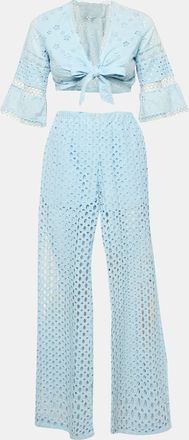 Temptation Positano Blue Broderie Anglaise Wrap Top And Pants Set