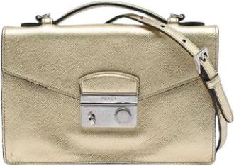 Prada Pre-owned Sound Lock Satchel - Dames - Vintage Schoudertas - Geel - ONE Size - Leer - Vintage