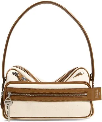 Acne Studios Camero Party Canvas & Leather Shoulder Bag in Cream Beige/brown at Nordstrom