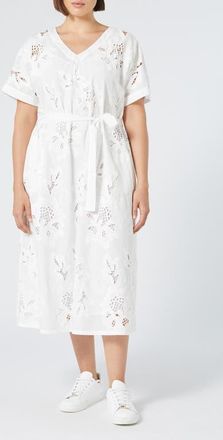 Marina Rinaldi Micaela Embroidered Short Sleeve Cotton Midi Dress in Optical White at Nordstrom, Size 20W