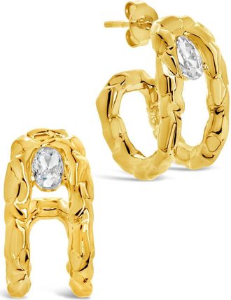 Sterling Forever Mavis Cubic Zirconia Molten Folded Hoop Earrings in Gold at Nordstrom Rack