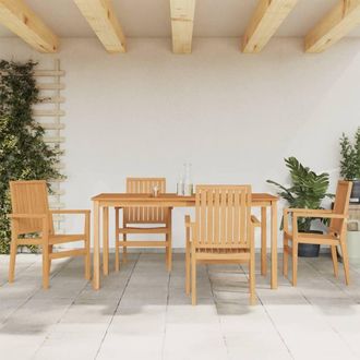 Berkfield Home 5 Piece Garden Dining Set Solid Wood Teak in Brown
