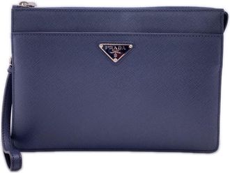 Prada Saffiano Navy Saffiano Pouch (Pre-Owned)