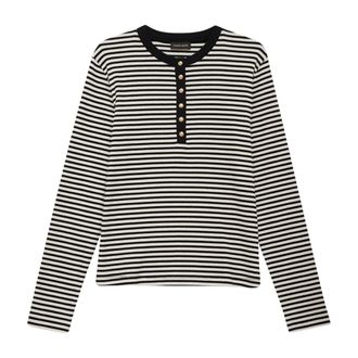 Anine Bing Tops, Dames, Grijs, S, Katoen, Gestreept T-shirt met Lange Mouwen en Capuchon