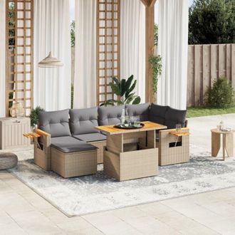 vidaXL Vidaxl - Set Sof&aacute;s De Jard&iacute;n 7 Piezas Y Cojines Rat&aacute;n Sint&eacute;tico Beige