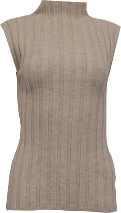 Anine Bing Miranda Sleeveless Mock Neck Top In Beige Wool