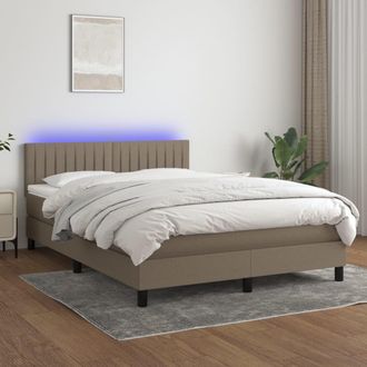 vidaXL Vidaxl - Cama Box Spring Colch&oacute;n Y Luces Led Tela Gris Taupe 140x190 Cm