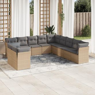 vidaXL Set De Sof&aacute;s De Jard&iacute;n 11pzas Con Cojines Rat&aacute;n Sint&eacute;tico Beige Vidaxl