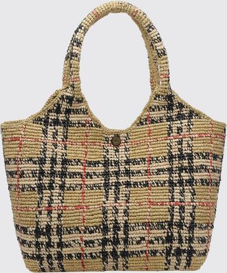 Burberry Borsa Margrate Burberry in rafia con motivo Vintage Check jacquard