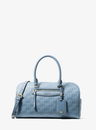 Michael Kors Jet Set Travel Medium Logo Embossed Leather Duffel Crossbody Bag