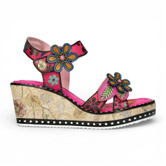 Laura Vita Ballon 08 Floral Leather Wedge Espadrille Sandals