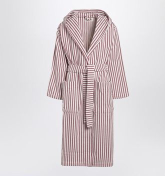Tekla Bathrobe white/dark pink striped