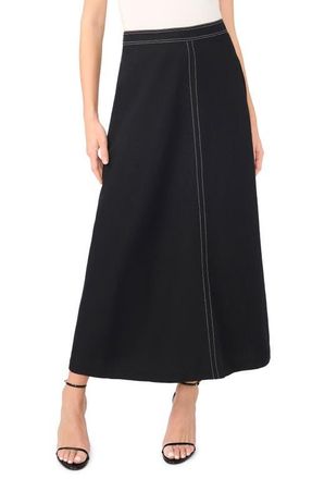 Vince Camuto Topstitch Flare Maxi Skirt in Rich Black at Nordstrom, Size Xx-Large