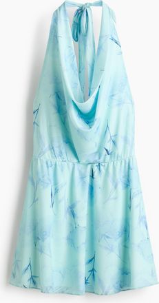 H&M Neckholder-Kleid mit Wasserfallausschnitt - T&uuml;rkis/Gebl&uuml;mt