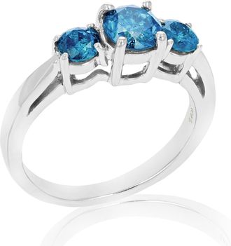 Vir Jewels 1.50 cttw 3 Stone Blue Diamond Engagement Ring in 14K White Gold Round